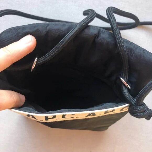 A.P.C. Black Nylon Logo Repeat Neck Pouch Crossbody Bag - Picture 8 of 12